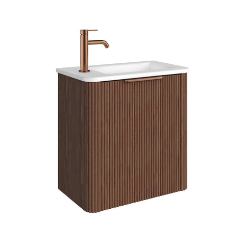 Fienza Minka Mini Curved Freestanding Vanity 550mm Walnut w/ Ceramic Top (Left Hand Tap) 55UWAL