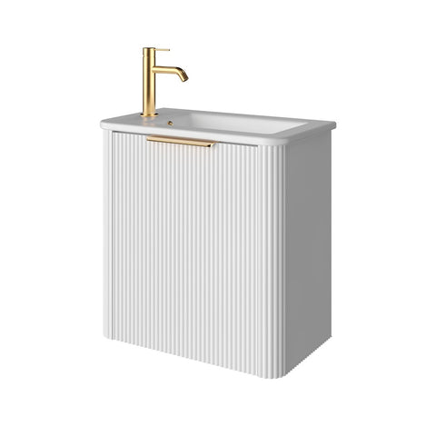 Fienza Minka Mini Curved Freestanding Vanity 550mm Matte White w/ Ceramic Top (Left Hand Tap) 55UWL
