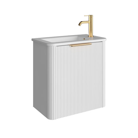 Fienza Minka Mini Curved Freestanding Vanity 550mm Matte White w/ Ceramic Top (Right Hand Tap) 55UWR