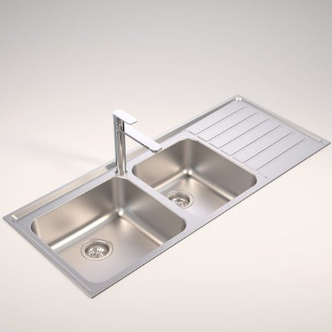 Caroma Luna Sink Kitchen Double Bowl Left Hand Bowl 1200x500mm Topmount Stainless Steel COCL175.1L