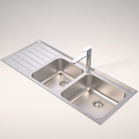 Caroma Luna Sink Kitchen Double Bowl Right Hand Bowl 1200x500mm Topmount Stainless Steel COCL175.1R