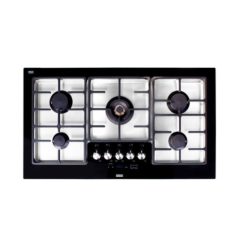 Franke Cooktop Gas Low Profile 94.5cm Natural Gas 5 Burner Black Glass & Stainless FLG945B1N