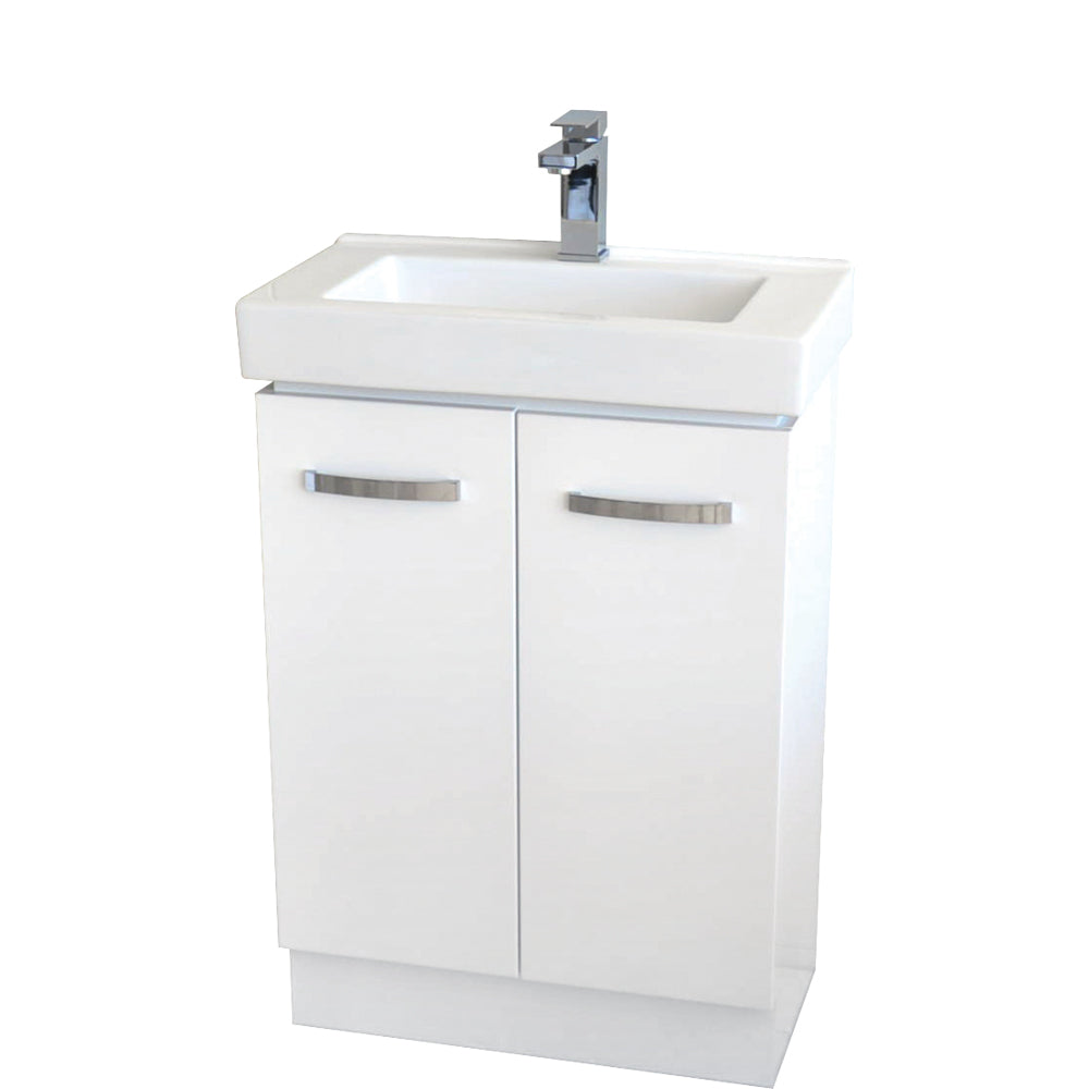Fienza Regent Slim On Kickboard Cabinet Only 600mm Solid Doors Gloss White 60VKW-CABONLY