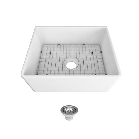 Seima Odessa 610 Ceramic Butler Sink Single Bowl 610x485mm Abovemount/Undermount White Gloss (inc.Gunmetal Basket Waste & Grid) 192513