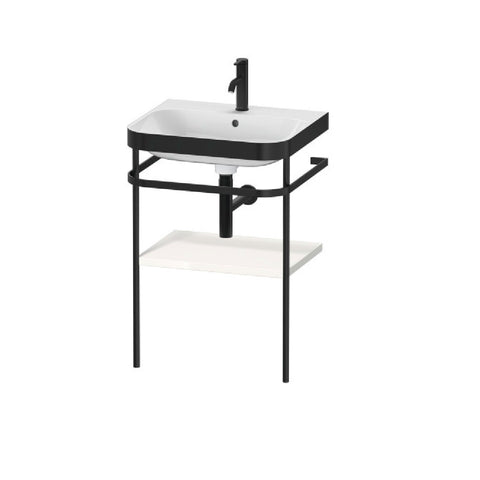 Duravit Happy D.2 Plus Furniture C-Bonded washbasin 575 x 490mm (1 Taphole) w/ Metal console Floor Standing w/ White Shelf HP4735O2222