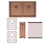 Fienza Hana Double Bowl Sink 55L Top/Undermount 760x450x200mm (Incl. Colander Roller Protector) Brushed Copper 68403CO-KIT