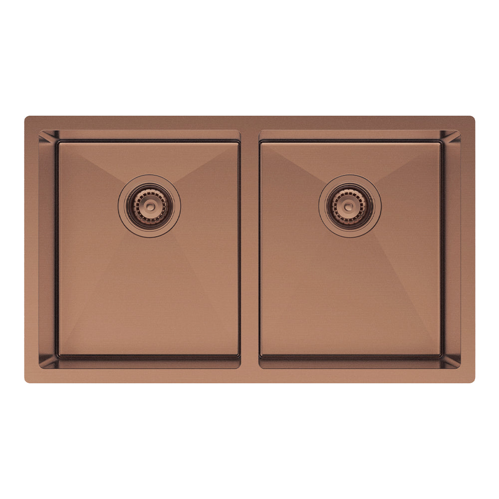 Fienza Hana Double Bowl Sink 27L-27L Top/Undermount 760x450x200mm (Incl. Protector) Brushed Copper 68403CO