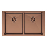 Fienza Hana Double Bowl Sink 27L-27L Top/Undermount 760x450x200mm (Incl. Protector) Brushed Copper 68403CO