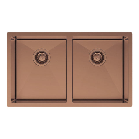 Fienza Hana Double Bowl Sink 27L-27L Top/Undermount 760x450x200mm (Incl. Protector) Brushed Copper 68403CO