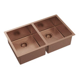 Fienza Hana Double Bowl Sink 27L-27L Top/Undermount 760x450x200mm (Incl. Protector) Brushed Copper 68403CO