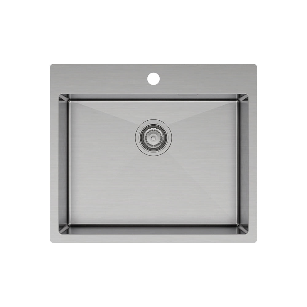 Fienza Hana Laundry Sink 50L Top Mount 590mm (1 Taphole) w/ Overflow Stainless Steel 68503-OF