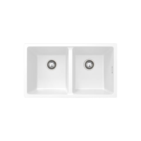 Fienza Kuro Granite Sink Double Bowl Top/Undermount 787x457x240mm Matte White 68603W