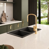 Fienza Kuro Granite Sink Double Bowl Top/Undermount (Incl. Waste) 787x457x240mm Matte Black 68603