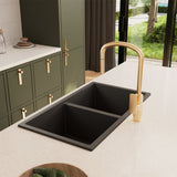 Fienza Kuro Granite Sink Double Bowl Top/Undermount (Incl. Waste) 787x457x240mm Matte Black 68603