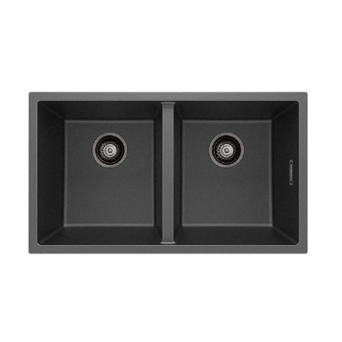 Fienza Kuro Granite Sink Double Bowl Top/Undermount (Incl. Waste) 787x457x240mm Matte Black 68603