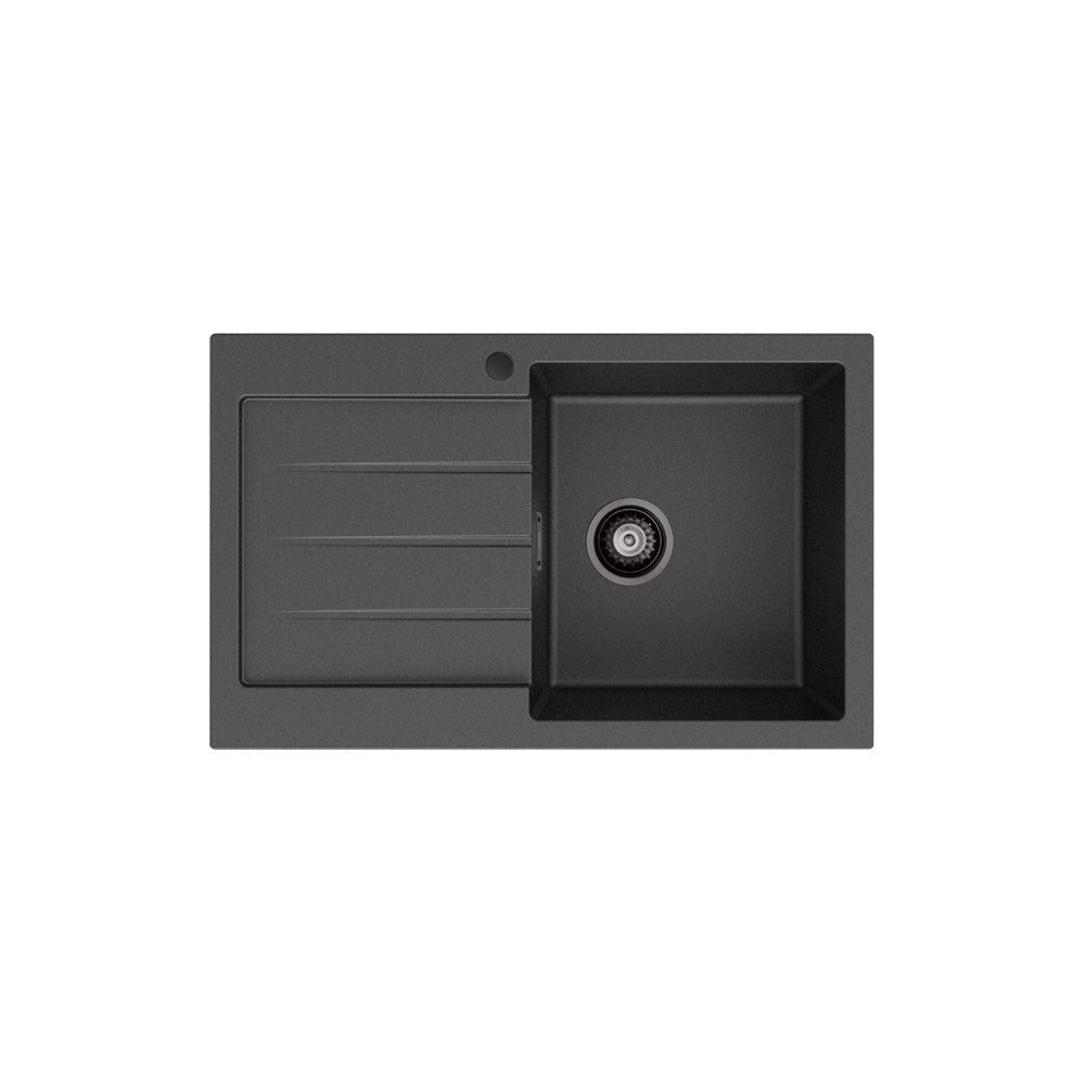 Fienza Kuro Top Mount Sink 800x500x200mm (1 Taphole) w/ Drainer w/ Waste Right Drawers Stainless Steel 68604R-1