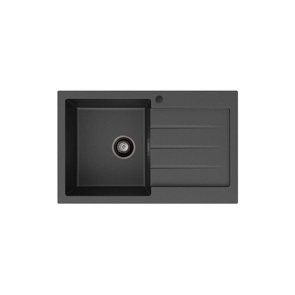 Fienza Kuro Top Mount Sink 800x500x200mm (1 Taphole) w/ Drainer w/ Waste Left Drawers Stainless Steel 68604L-1