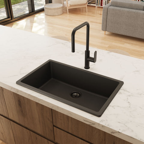 Fienza Kuro Granite Sink Single Bowl Top/Undermount (Incl. Waste) 750x450x190mm Matte Black 68605