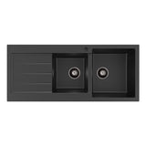 Fienza Kuro Granite Double Bowl Topmount Sink 1160mm (Right Hand) w/ Drainer & Waste (1 Taphole) Matte Black 68606R-1