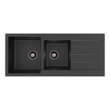 Fienza Kuro Granite Sink Double w/ Drainer Topmount (Incl. Waste) 1160x500x200mm Matte Black 68606