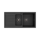 Fienza Kuro Granite Double Bowl Topmount Sink 1000mm (Right Hand) w/ Drainer & Waste (1 Taphole) Matte Black 68610R-1