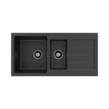 Fienza Kuro Granite Sink Double w/ Drainer Topmount (Incl. Waste) 1000x500x200mm Matte Black 68610