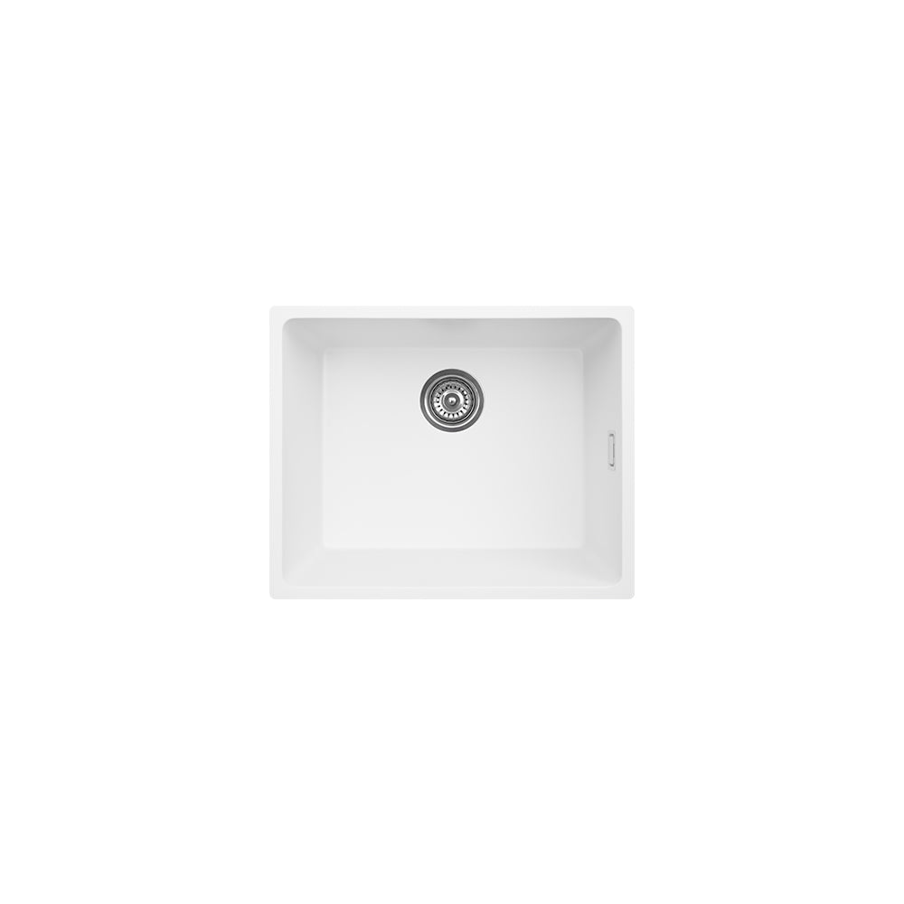 Fienza Kuro Granite Single Bowl Sink 540x440x210mm Topmount/Undermount w/ Waste White 68612W