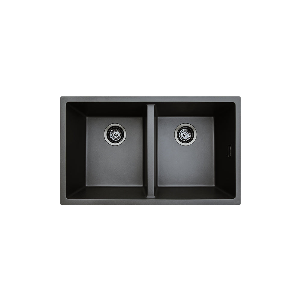 Fienza Kuro Granite Double Bowl Sink 762x457x220mm Topmount/Undermount w/ Waste 68613