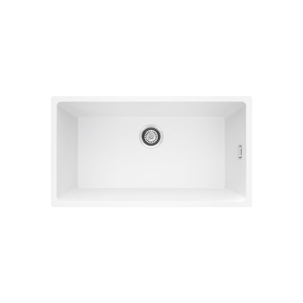 Fienza Kuro Granite Single Bowl Sink 783x433x220mm Topmount/Undermount w/ Waste White 68615W