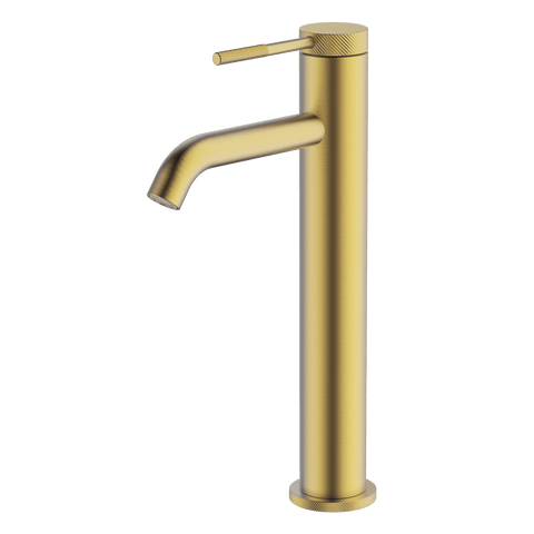 Abey Poco Knurled High Basin Mixer Brushed Brass 6B3-KBB