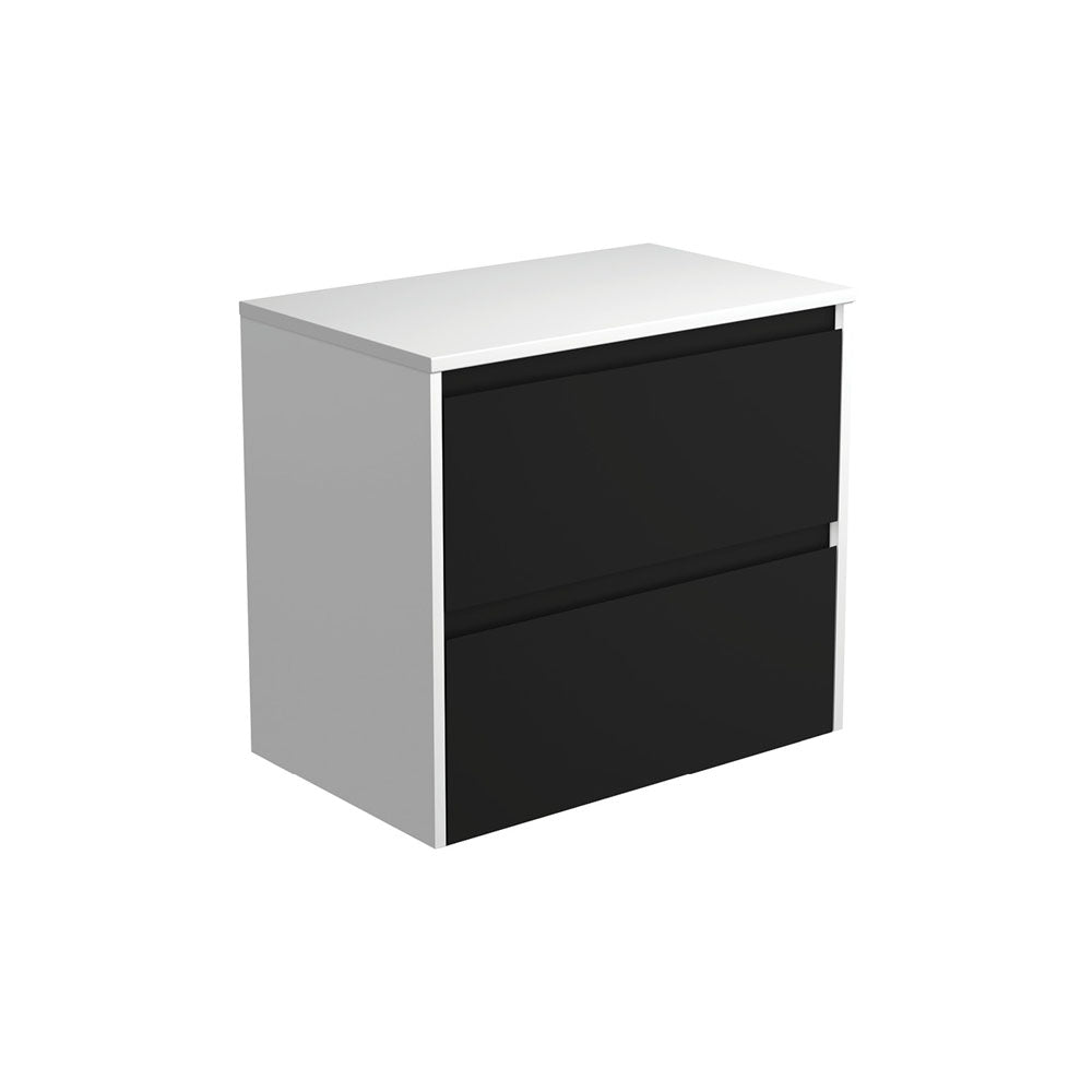 Fienza Amato Wall Hung Vanity 750mm Satin Black w/ Satin White Panels 75BBW