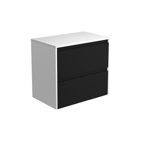 Fienza Amato Wall Hung Vanity 750mm Satin Black w/ Satin White Panels 75BBW