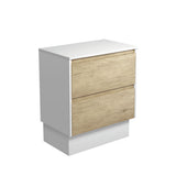 Fienza Amato On Kickboard Vanity 750mm Scandi Oak w/ Satin White Panels 75BSWK