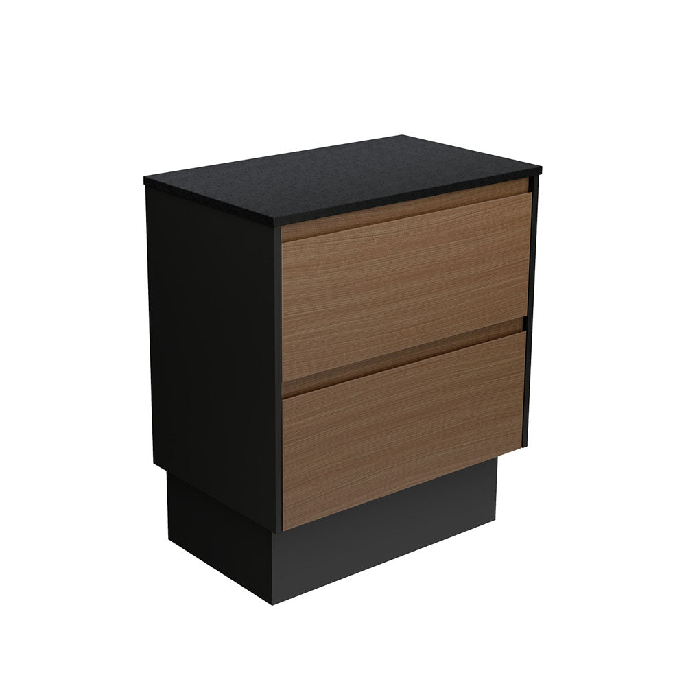 Fienza Amato On Kickboard Vanity 750mm Walnut w/ Satin Black Panels 75BWABK