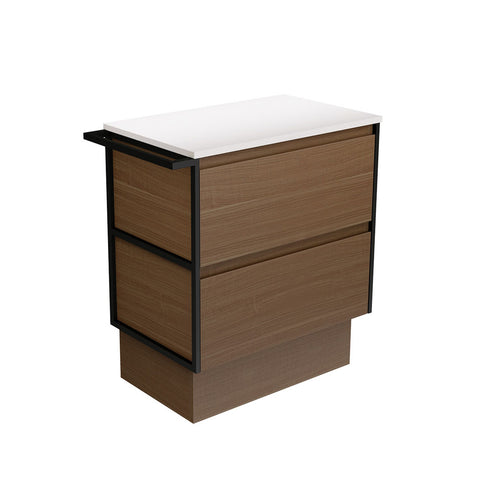 Fienza Amato On Kickboard Wall Hung Vanity 750mm Walnut 75BWAFTK