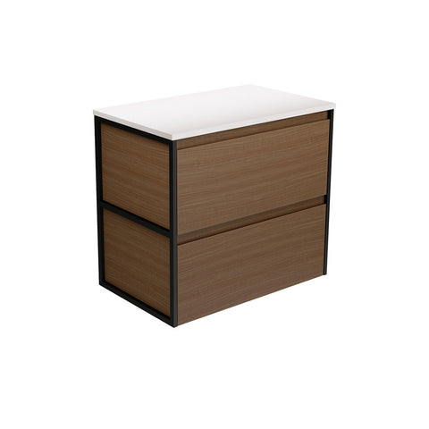 Fienza Amato Wall Hung Vanity 750mm Walnut w/ Matte Black Frames 75BWAF