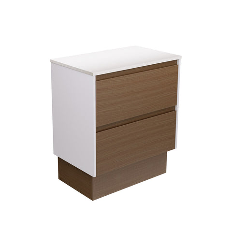Fienza Amato On Kickboard Vanity 750mm Walnut w/ Satin White Panels 75BWAWK