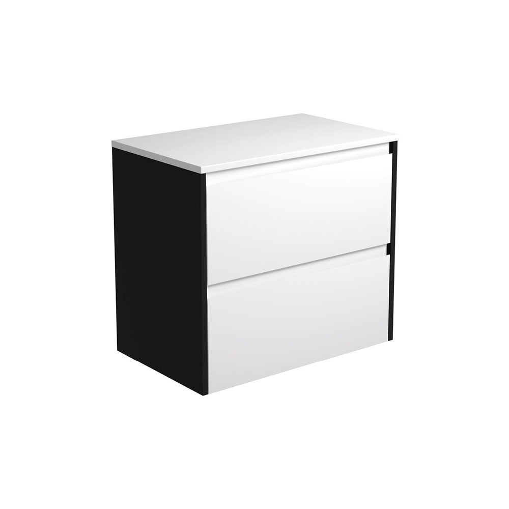 Fienza Amato Wall Hung Vanity 750mm Satin White w/ Satin Black Panels 75BWB