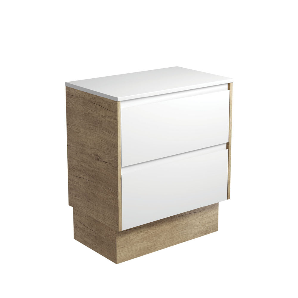 Fienza Amato On Kickboard Vanity 750mm Satin White w/ Scandi Oak Panels 75BWSK