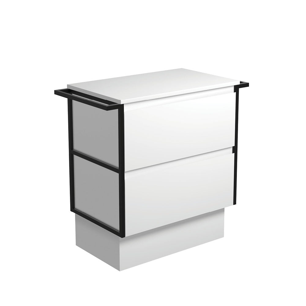 Fienza Amato On Kickboard Vanity 750mm Satin White w/ Matte Black Towel Rails 75BWTK
