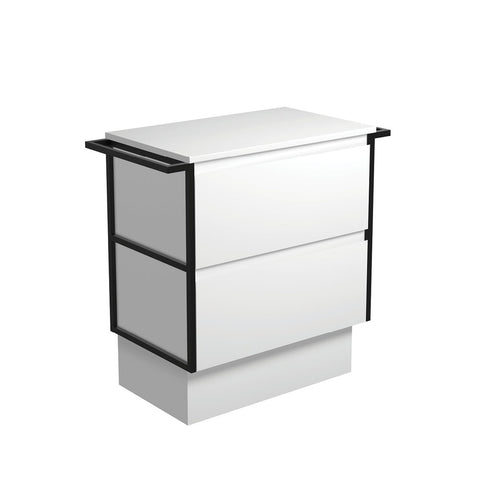 Fienza Amato On Kickboard Vanity 750mm Satin White w/ Matte Black Towel Rails 75BWTK