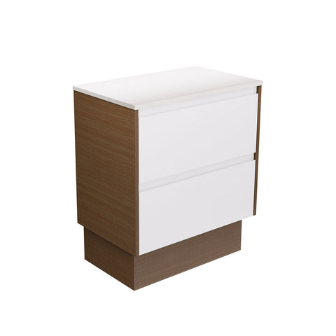 Fienza Amato On Kickboard Vanity 750mm Satin White w/ Walnut Panels 75BWWAK