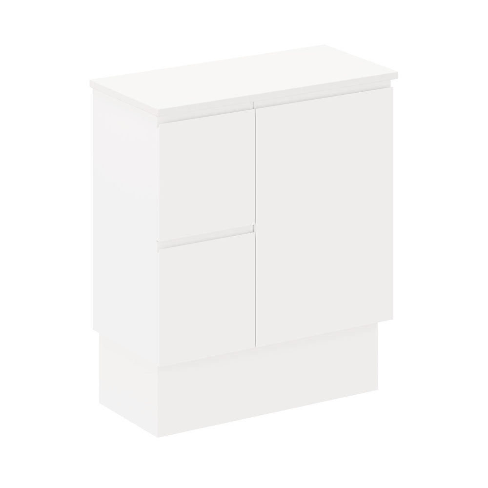 Fienza Siska On Kickboard Cabinet Left Drawers 750mm Satin White 75DFL-CK