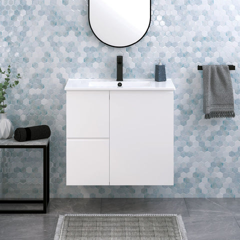 Fienza Siska Wall Hung Cabinet Left Drawers 750mm Satin White 75DFL-C