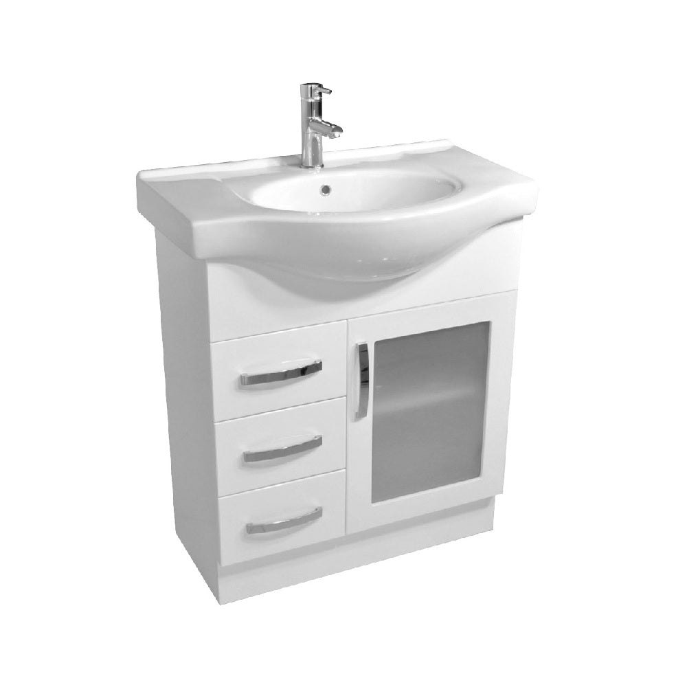 Fienza Antonio On Kickboard Cabinet 750mm Left Hand Glass Doors Gloss White 75EKGL