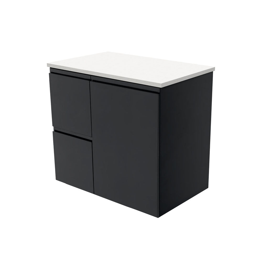 Fienza Fingerpull Wall Hung Cabinet Left Drawers 750mm Satin Black 75ZBL