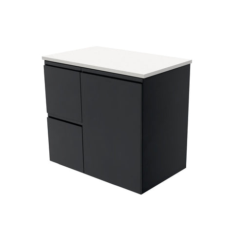 Fienza Fingerpull Wall Hung Cabinet Left Drawers 750mm Satin Black 75ZBL