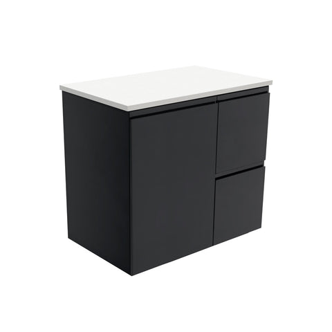 Fienza Fingerpull Wall Hung Cabinet Right Drawers 750mm Satin Black 75ZBR