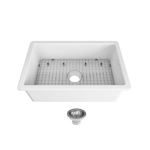 Seima Odessa 760 Ceramic Butler Sink Single Bowl 760x480mm Abovemount/Undermount White Gloss (inc.Gunmetal Basket Waste & Grid) 192512