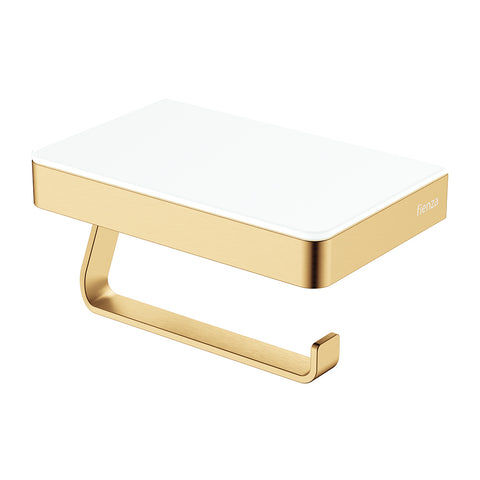 Fienza Tono Toilet Roll Holder w/ Glass Shelf Urban Brass/White 85109UB